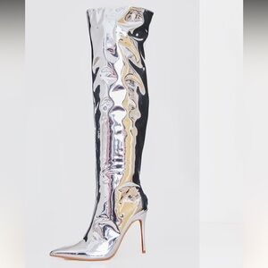 Thigh high Silver Stiletto Heel Boots
